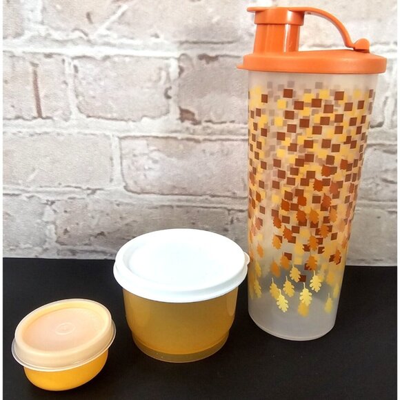 Tupperware Set of 3 Pumpkin Spice 16 oz Tumbler Snack Container Peach Smidget - Picture 1 of 16